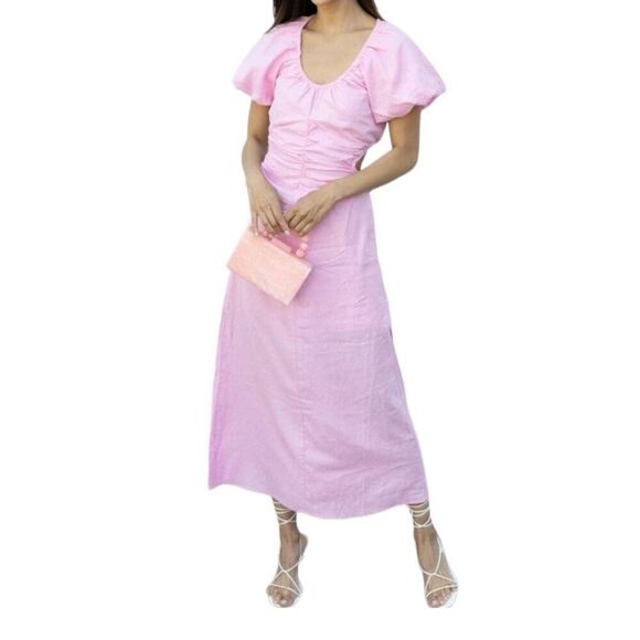 NWT SANCTUARY Maxi Dress Medium Pink Linen Open Back Scoop Neck Lined $129 MSRP - Picture 2 of 14